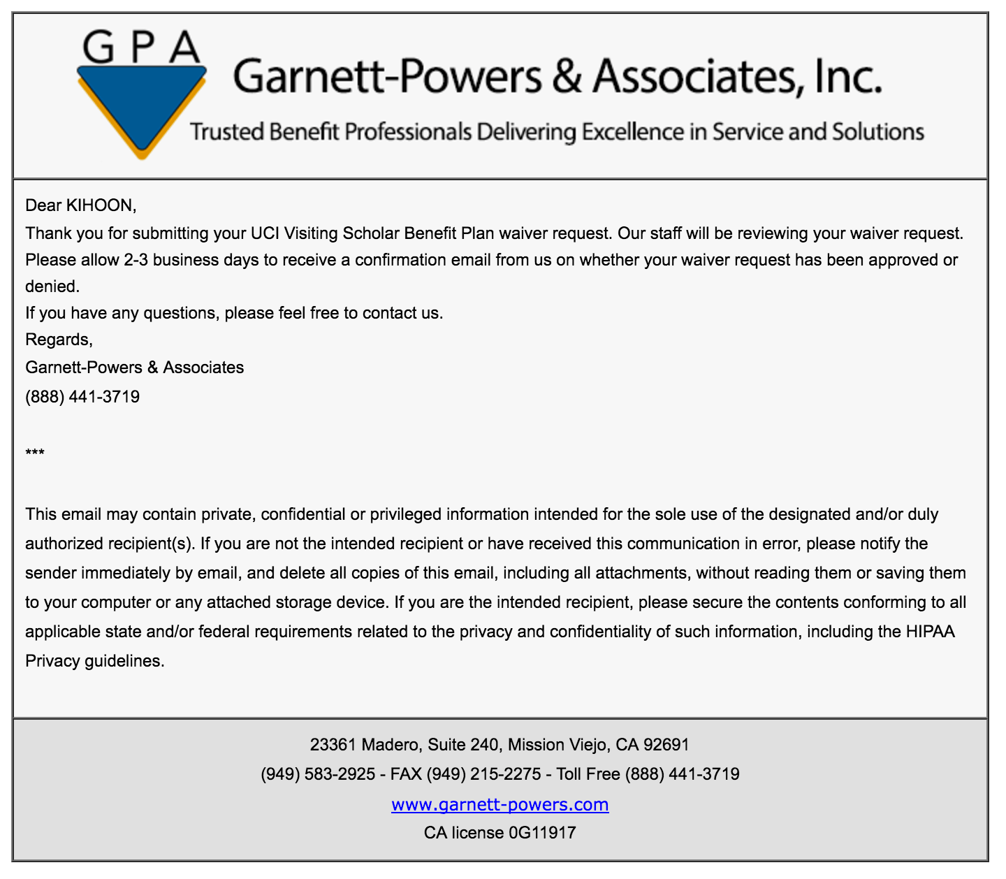 Insurance waiver approved